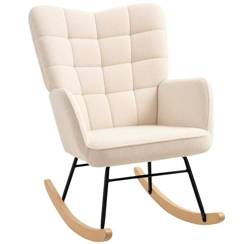 Berber Fleece Nursery Glider Rocker for Nursing and Relaxation, Wingback Rocking Chair in Beige for Living Room
