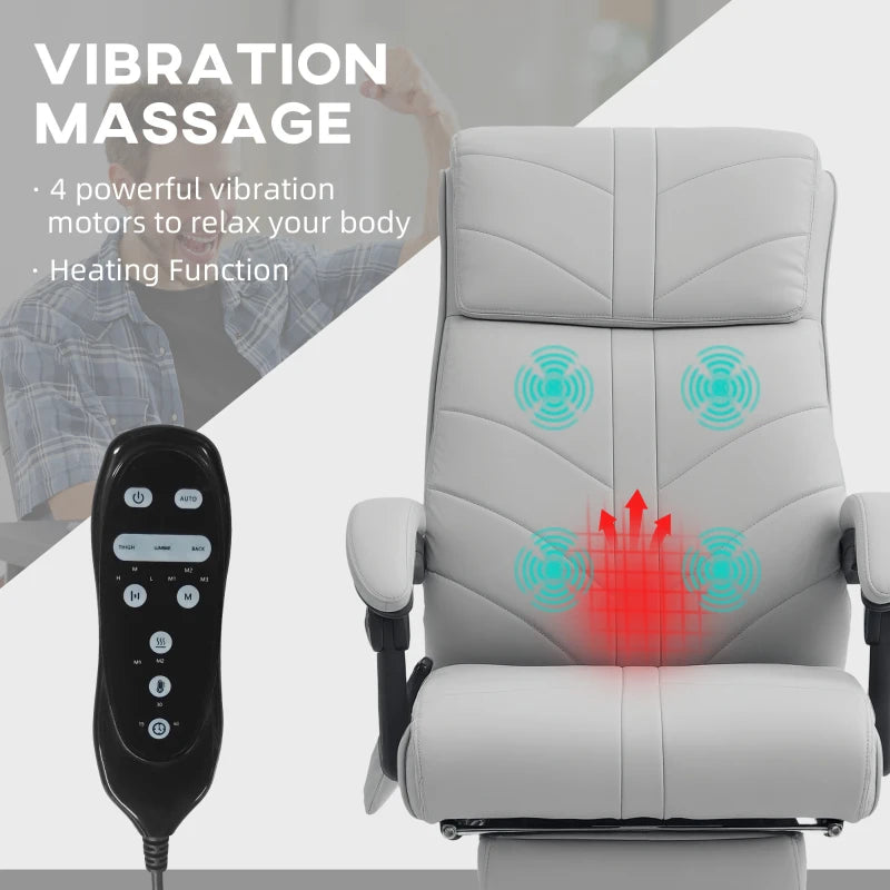 Vinsetto Light Grey Faux Leather Massage Office Chair - Ergonomic Design, Adjustable Height, Comfortable Seating for Home & Office