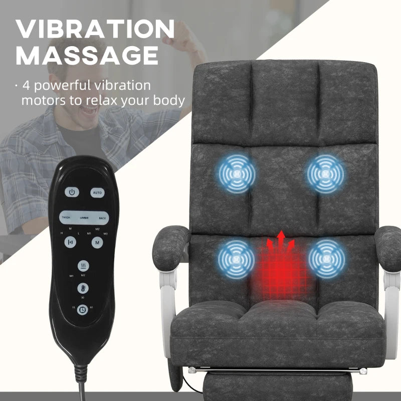 Vinsetto Ergonomic Massage Office Chair with Heat, Reclining Back & Footrest - Comfy Desk Chair for Home Office, Charcoal Grey