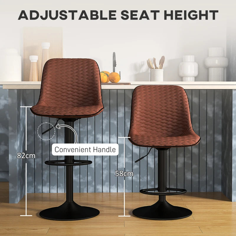 Set of 2 Stylish Brown Faux Leather Bar Stools - Modern Design for Kitchen or Home Bar Seating