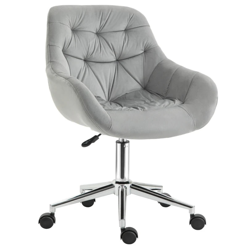 Vinsetto Ergonomic Velvet Home Office Chair - Adjustable Height, Arm & Back Support, Comfy Grey Desk Chair