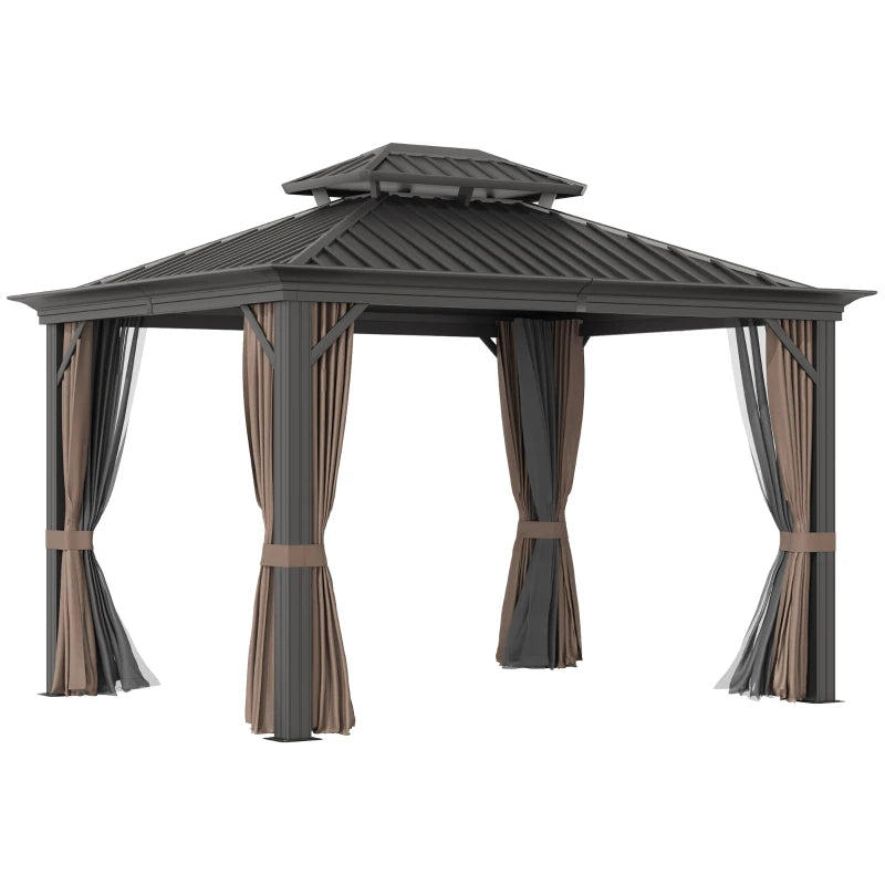 Brown 3.65m x 3m Aluminium Hardtop Gazebo