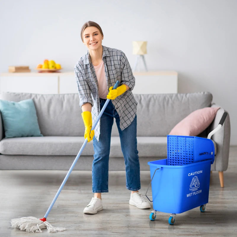 20L Compact Mop Bucket on Wheels with Water Separation Panel - Blue | Ideal for Easy Cleaning and Storage