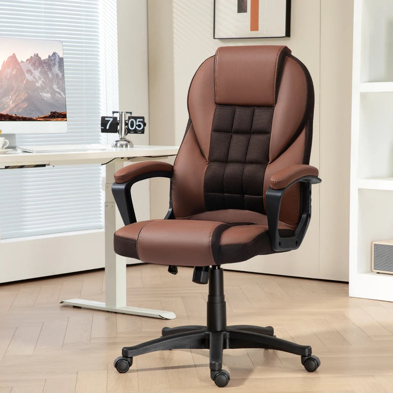 Stylish Brown Faux Leather Office Chair - Ergonomic Design, Adjustable Height, Modern Comfort for Home & Office Use