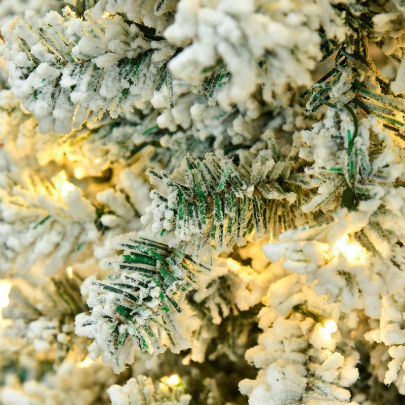 6FT Prelit Snow Flocked Christmas Tree with Warm White LED Lights - Festive Holiday Home Decoration in Green & White