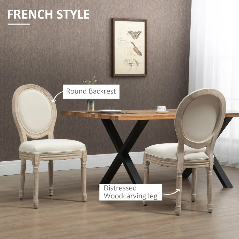 Set of 2 Cream French-Inspired Wooden Dining Chairs - Elegant Rustic Furniture for Dining Room or Kitchen