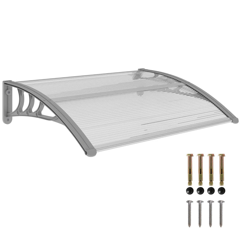 100 x 75cm Clear Front/Back Door Canopy - Aluminium Rigid Plastic Polycarbonate Rain Shelter