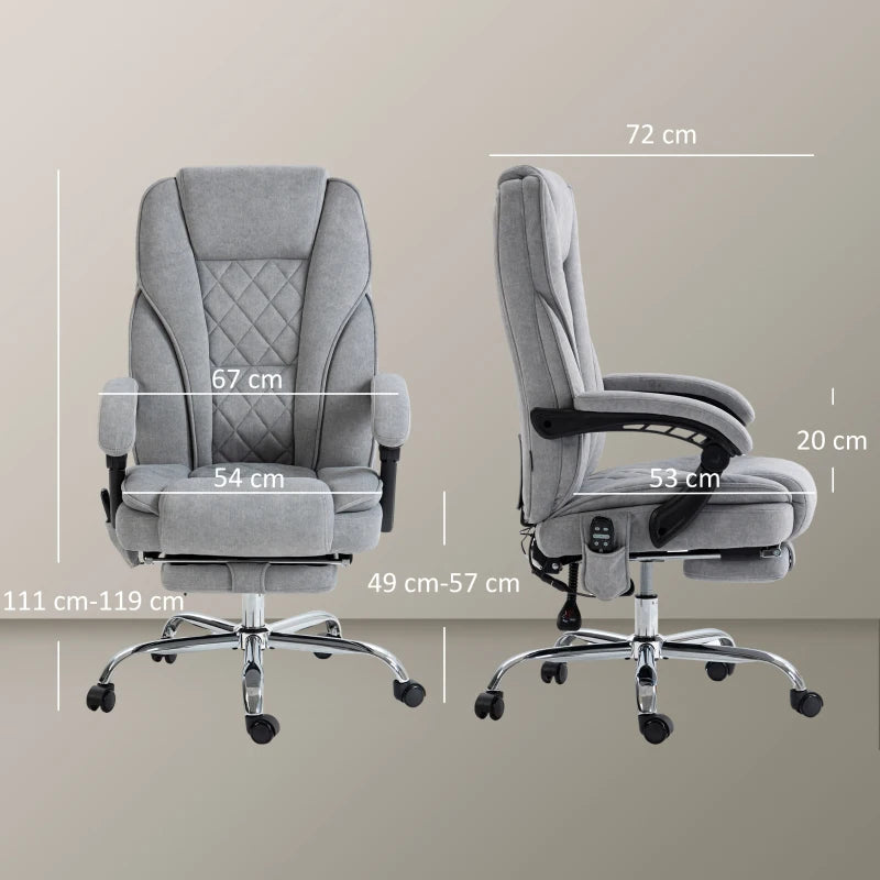 Vinsetto Heated Reclining Massage Office Chair with Adjustable Height & Footrest - Ergonomic Grey Computer Chair