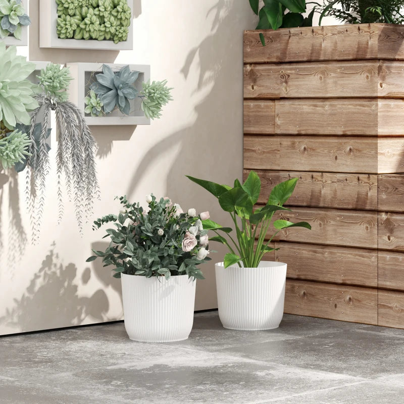 Set of Two 22cm White Planters - Stylish Indoor/Outdoor Flower Pots