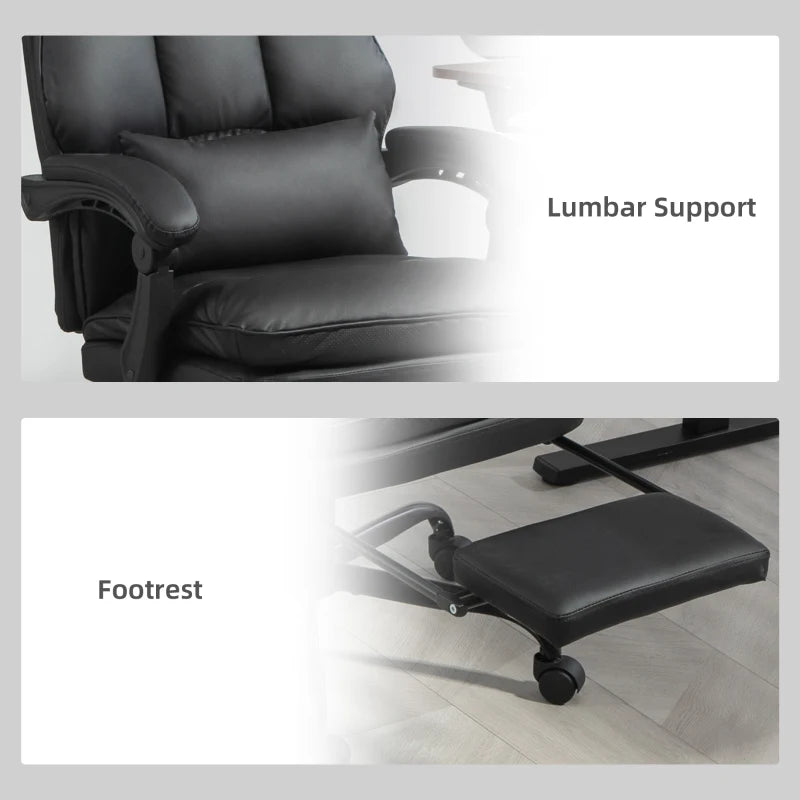 Ergonomic Faux Leather Reclining Office Chair with Footrest - Stylish Black Comfort for Home & Office Use