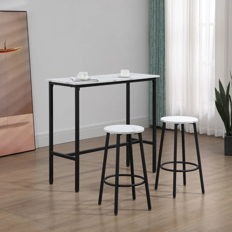 Elegant Three-Piece Marble-Effect Bar Table Set - Stylish White and Black Design for Modern Home Decor