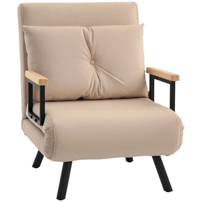 Velvet-Feel Single Chair Bed with Pillow in Beige – Versatile 4-in-1 Design for Comfort and Style