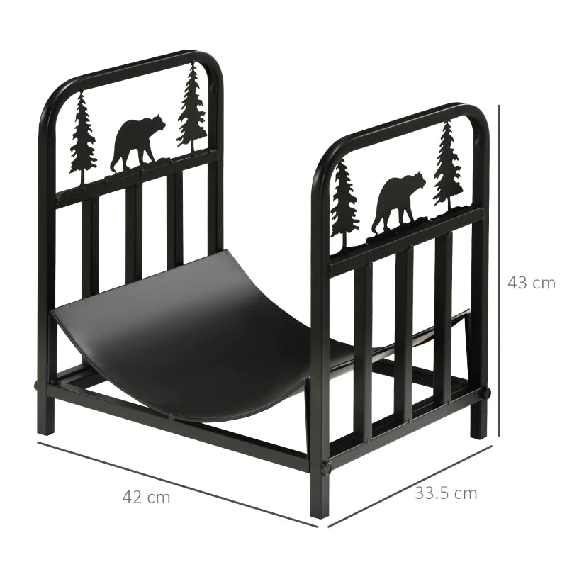 Bear-Shaped Metal Firewood Log Holder Rack - Indoor/Outdoor Fireplace Wood Storage, Rust-Resistant, 42W x 33.5D x 43H cm