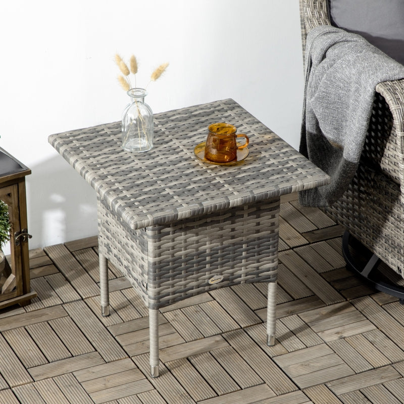 Grey Rattan Outdoor Side Table with Plastic Board - Patio & Garden Furniture