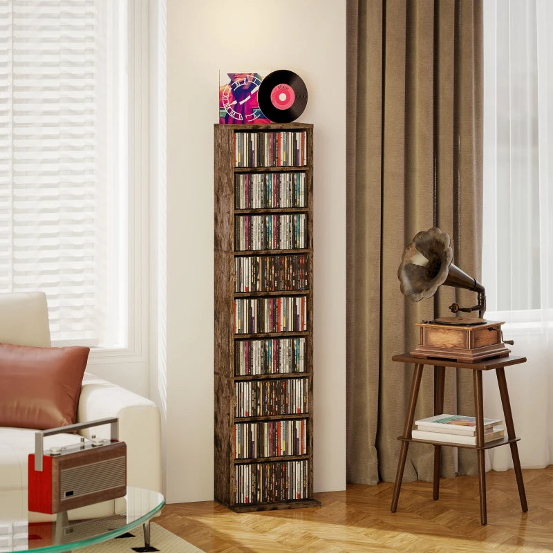 260 Narrow CD Storage Unit - Rustic Brown - Stylish & Space-Saving Organizer for CDs, DVDs, and Media
