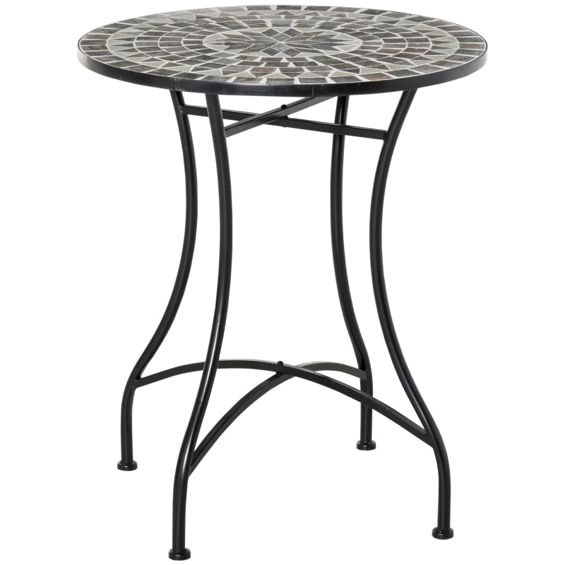Round Mosaic Garden Table - Grey/Black