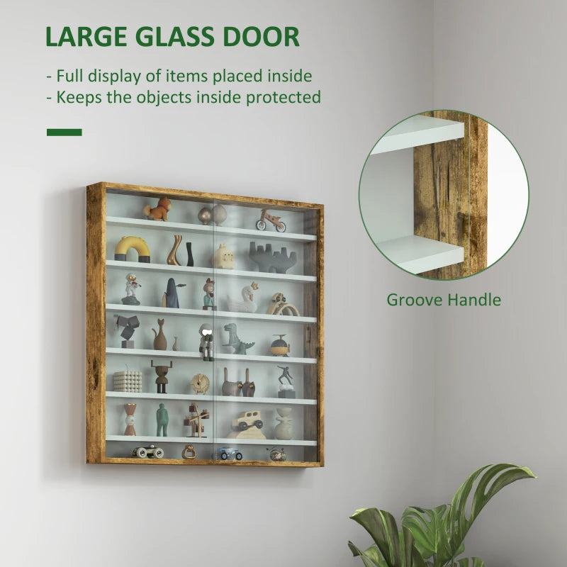 Elegant Brown Six Shelf Display Cabinet with Glass Doors - Perfect for Home Decor and Storage Solutions