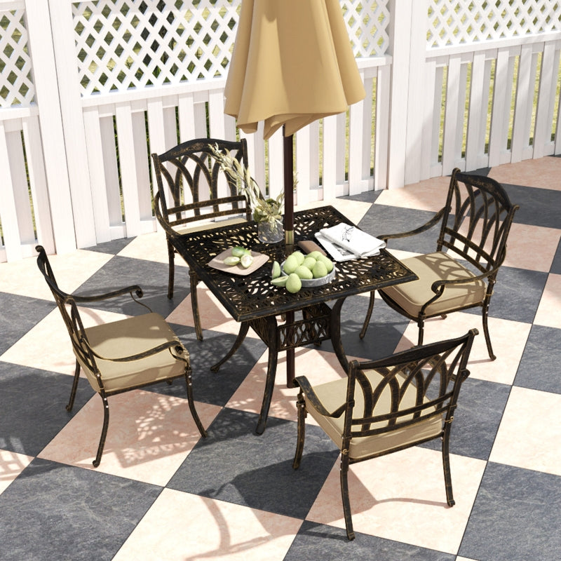 5-Piece Bronze Tone Cast Aluminium Garden Dining Set - Outdoor Furniture, Seats 4