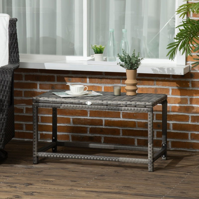 Grey Rattan Outdoor Side Table with Plastic Board - Patio & Balcony Furniture