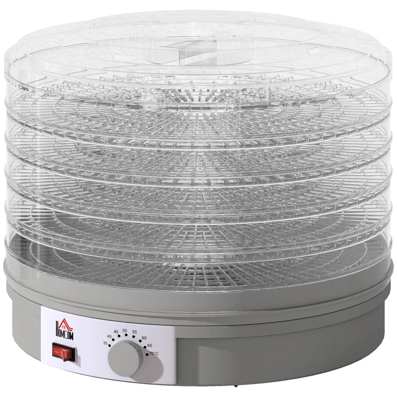 5-Tier Food Dehydrator 245W - Adjustable Temperature Control for Drying Fruits, Vegetables, Jerky & Pet Treats - Grey