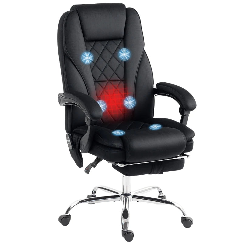 Vinsetto Heated Reclining Massage Office Chair with Adjustable Height & Footrest - Ergonomic Black Computer Chair