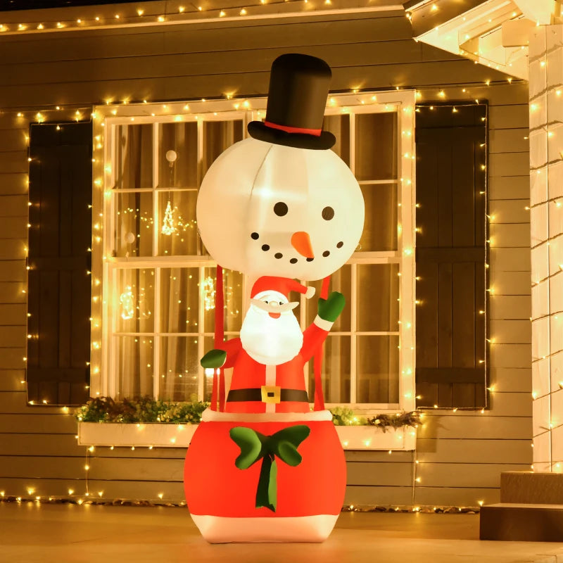 8ft Christmas Inflatable Santa Claus Snowman Hot Air Balloon - LED Outdoor Indoor Xmas Decoration, Blow Up Holiday Decor