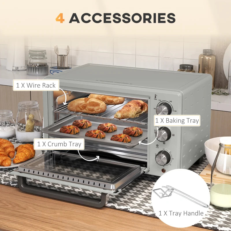 21L Mini Countertop Oven - Adjustable Temperature 100°C-230°C, Sleek Silver Design, Perfect for Baking & Cooking