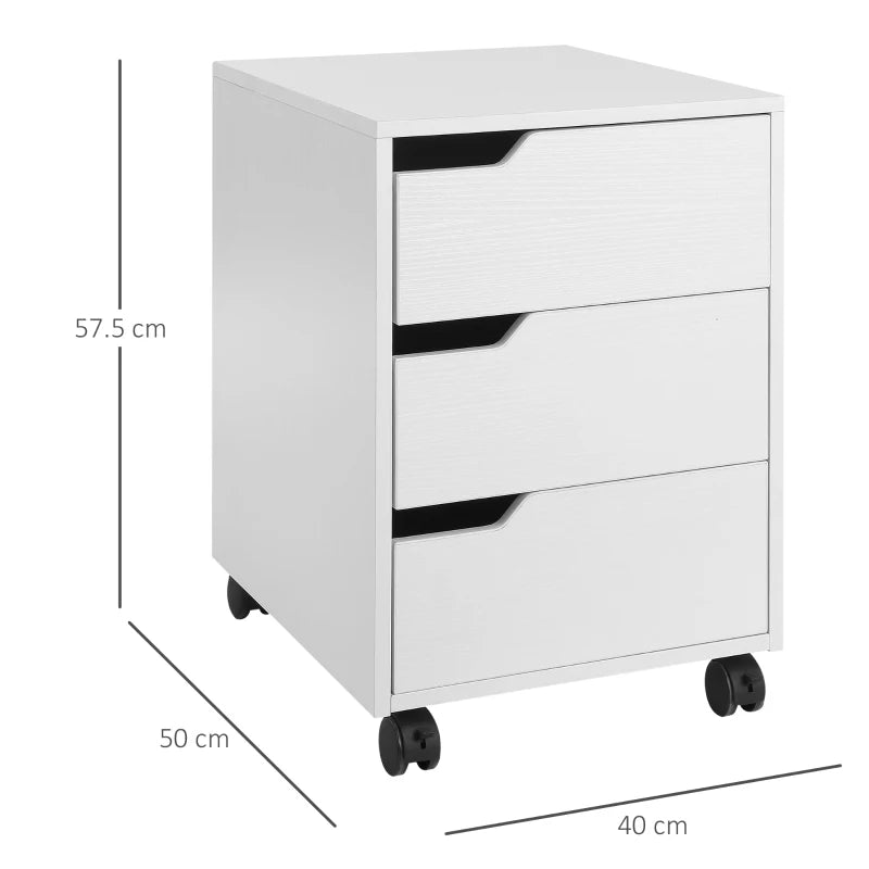 3 Drawer Mobile File Cabinet on Wheels - Vertical Filing Cabinet for Home Office - Stylish White Storage Solution