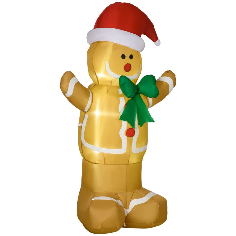 6ft Christmas Inflatable Gingerbread Man with Santa Hat - Safe Outdoor Decoration with LED Lights & Accessories