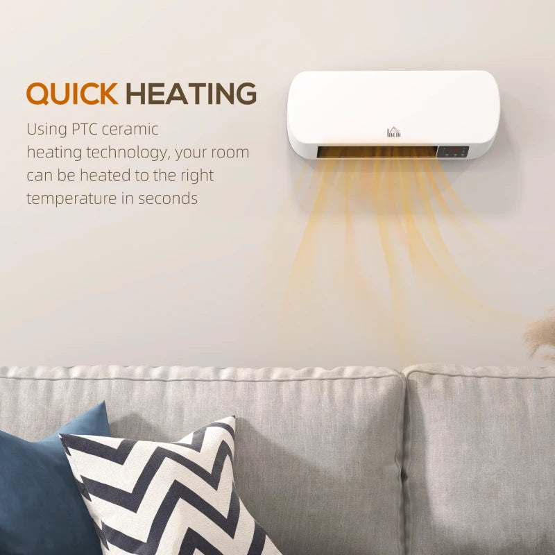 2000W Wall Mounted Ceramic Space Heater with Adjustable Temperature Range 10-49°C White