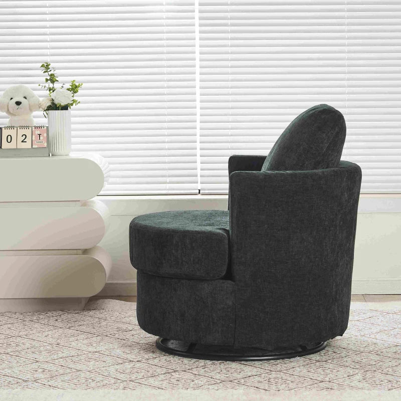Dark Grey Chenille Swivel Recliner with Back Cushion and Thick Foam Pad, Adjustable Faux Leather, 360° Swivel