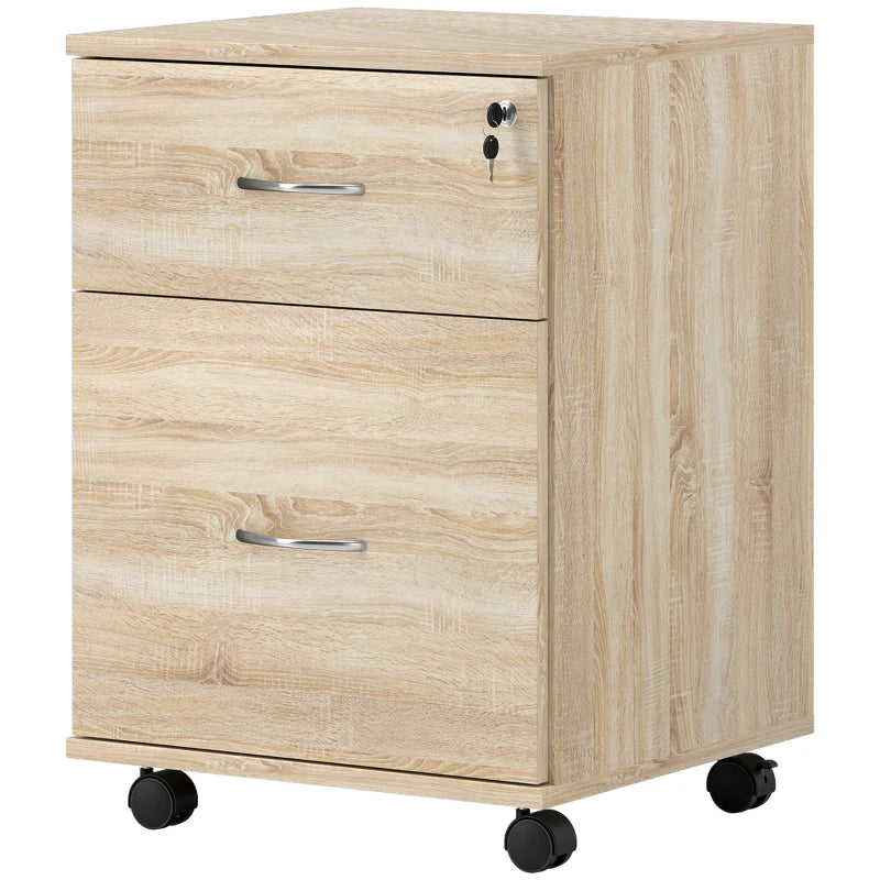 Lockable Two Drawer Filing Cabinet - Stylish Wood-Effect Storage Solution for Home or Office Organization