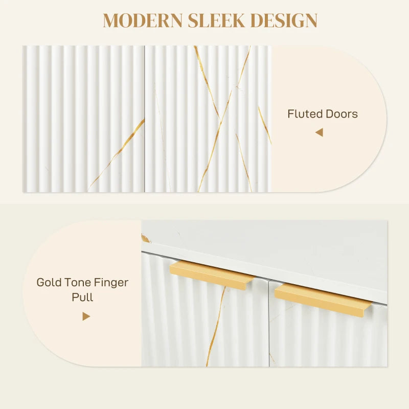Elegant White and Gold-Tone Storage Sideboard - Modern Design for Living Room, Dining Room, or Entryway