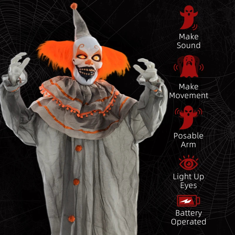 6 Foot Orange Clown Halloween Animatronic with Glowing Eyes for Spooky Decorations