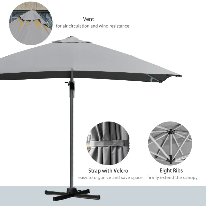 Light Grey 3x3m Outdoor Cantilever Parasol with 360° Rotation