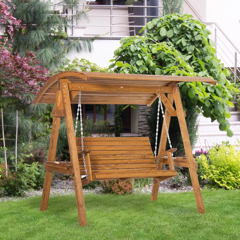 2 Seater Wooden Swing Bench With Adjustable Canopy