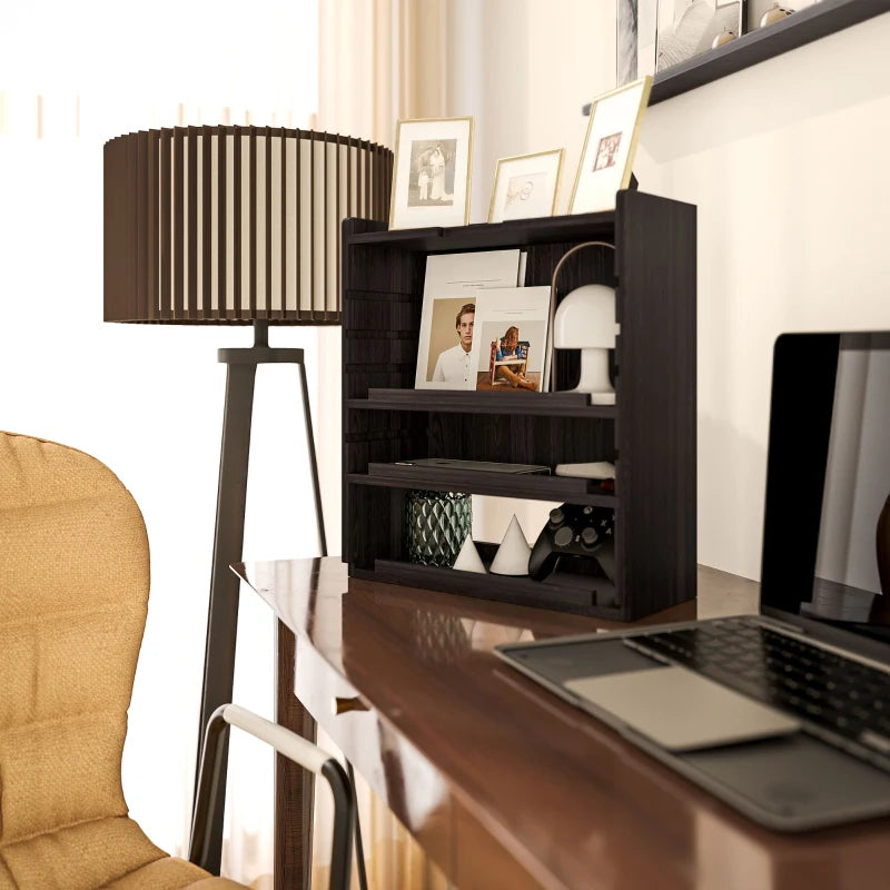 Stylish Four-Tier Desktop Organiser in Dark Brown - Perfect for Home Office, School, or Workspace Organization