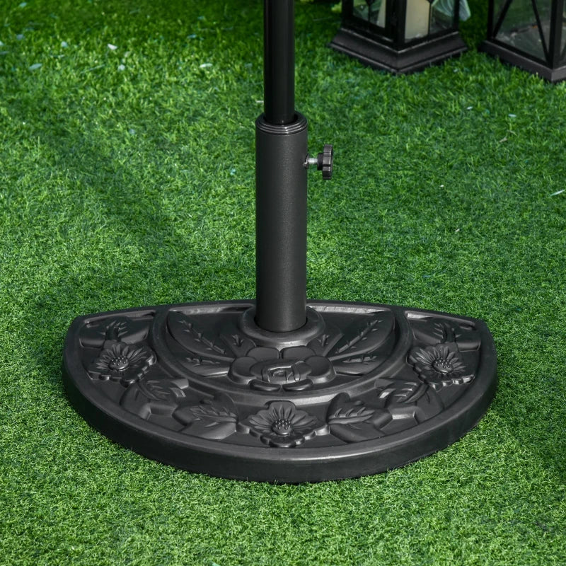 Half Round Cement Concrete Umbrella Stand - Adjustable Coupler - Outdoor Garden Accessory - Black