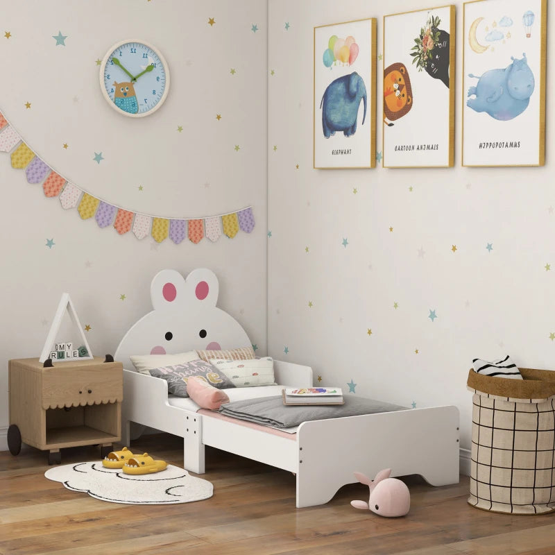 ZONEKIZ Rabbit Toddler Bed - Adorable Kids Bedroom Furniture in White, Perfect for Cozy Sleep and Playtime