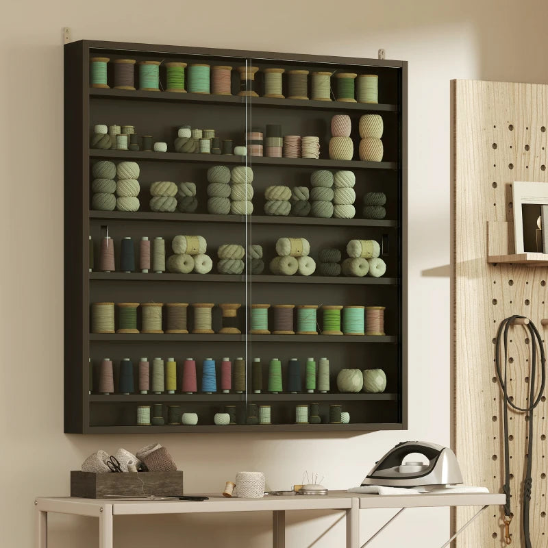 Modern Black Six Shelf Display Cabinet with Glass Doors - Stylish Storage Solution for Home or Office