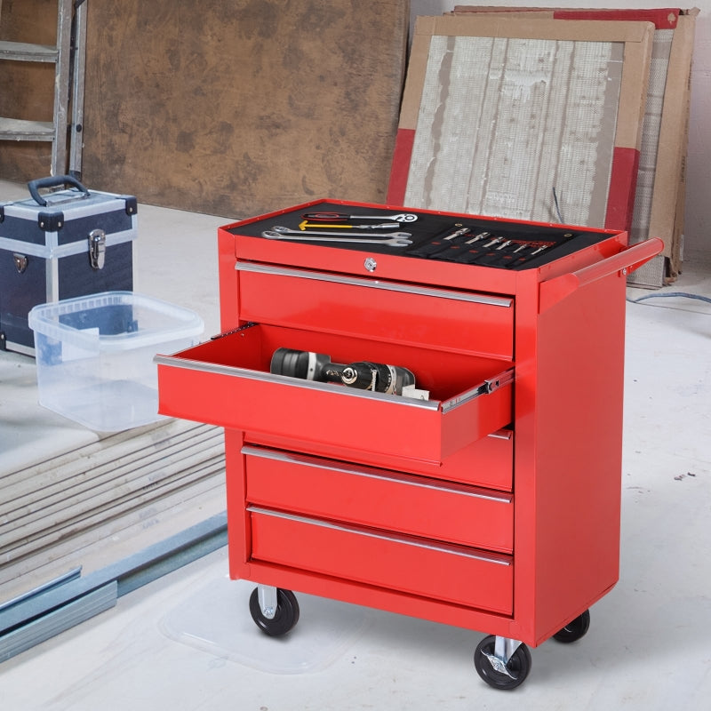 5 Drawer Rolling Tool Cabinet for Garage Storage Box - Red