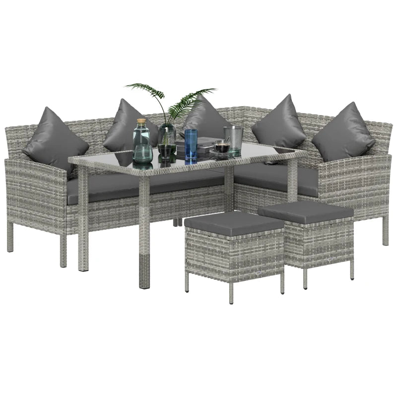 6-Seater Rattan Outdoor Dining Set w/ Cushion Garden Furniture, Dark Grey