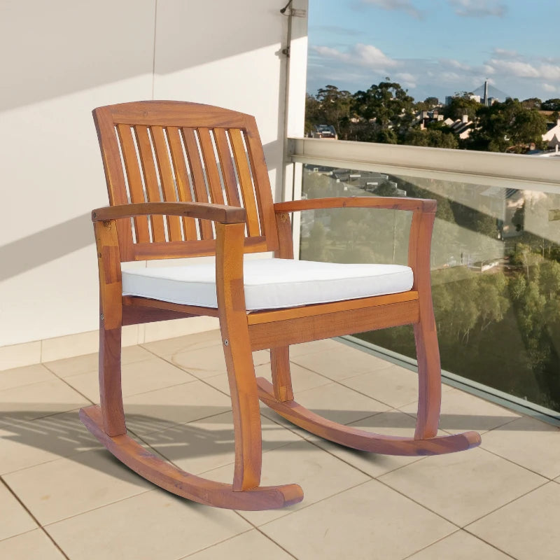 Acacia Wood Rocking Chair with Cushion - Indoor/Outdoor Rocker - Natural