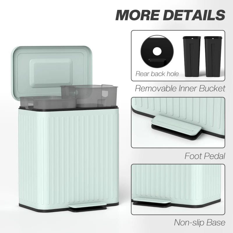 40L Dual Compartment Rubbish Bin with Soft-Close Lid - Eco-Friendly Green Waste Separation Solution