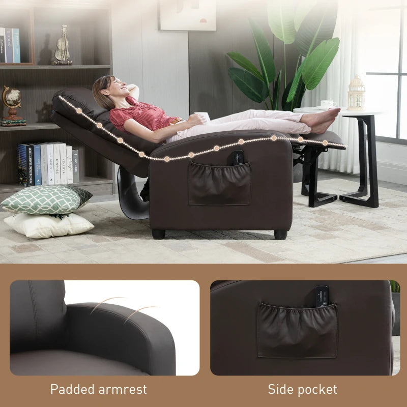 Massage Recliner Armchair in Faux Leather with Adjustable Leg Rest and Side Pocket for Living Room, Brown