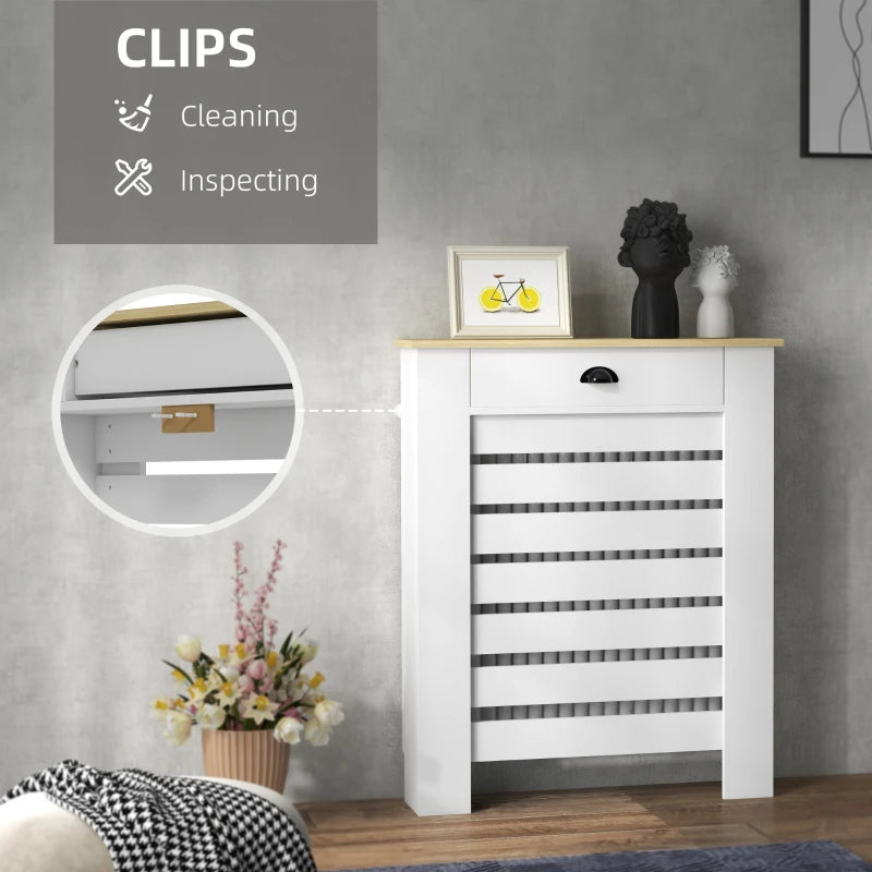 Elegant White Radiator Cover with Drawer 95.5H x 78Wcm for Home Decor