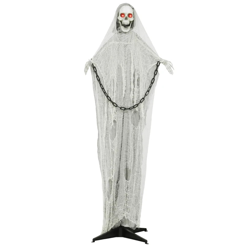 183 cm Life Size Animated Grim Reaper Skeleton with Glowing LED Eyes - Scary Halloween Decoration, Battery Operated Indoor Party Prop