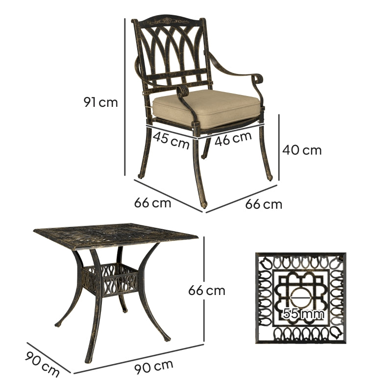 5-Piece Bronze Tone Cast Aluminium Garden Dining Set - Outdoor Furniture, Seats 4