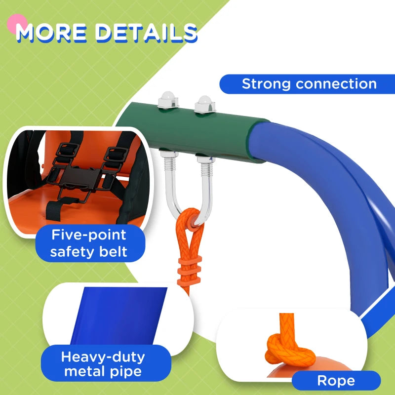 Two-In-One Toddler Garden Swing with Comfortable Seat and Safety Belt in Orange and Blue
