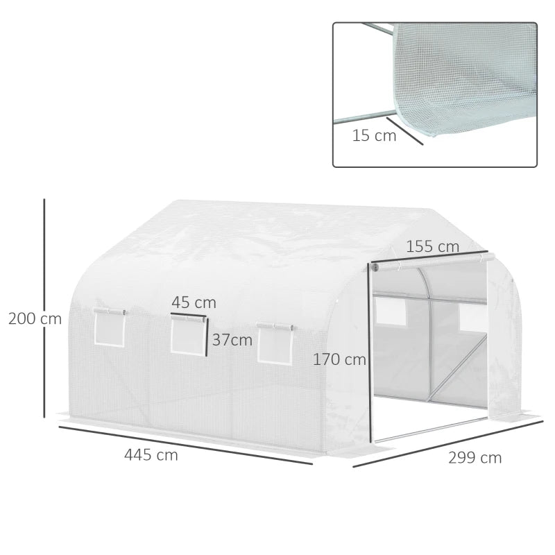 Green Walk-In Tunnel Greenhouse, White, 4.5 x 3 x 2m